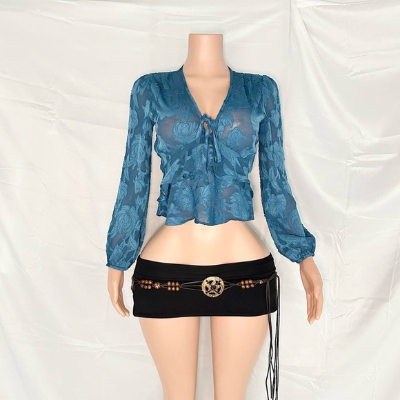 OOs vintage romantic blue sheer floral blouse - Picture 1 of 7